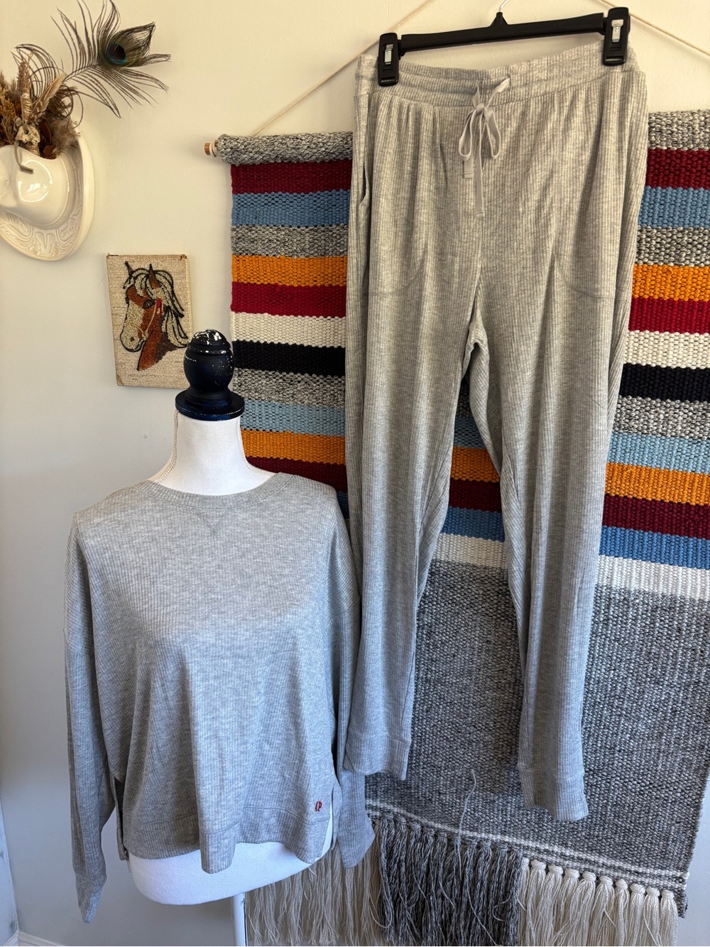 NWT GAP Light Gray Pajama Set - Long Sleeve Top & Drawstring Pants
